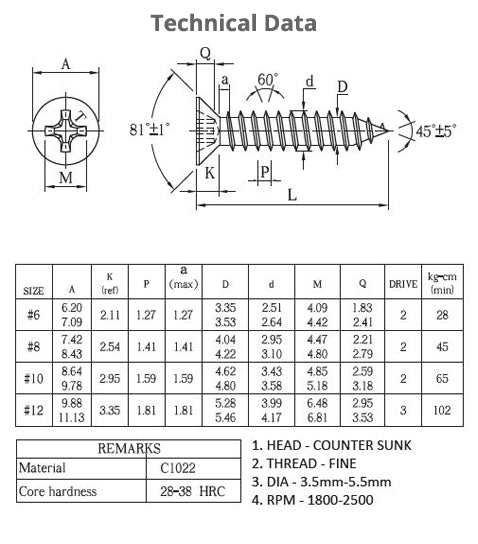 SELF TAPPING CSK HEAD ZP