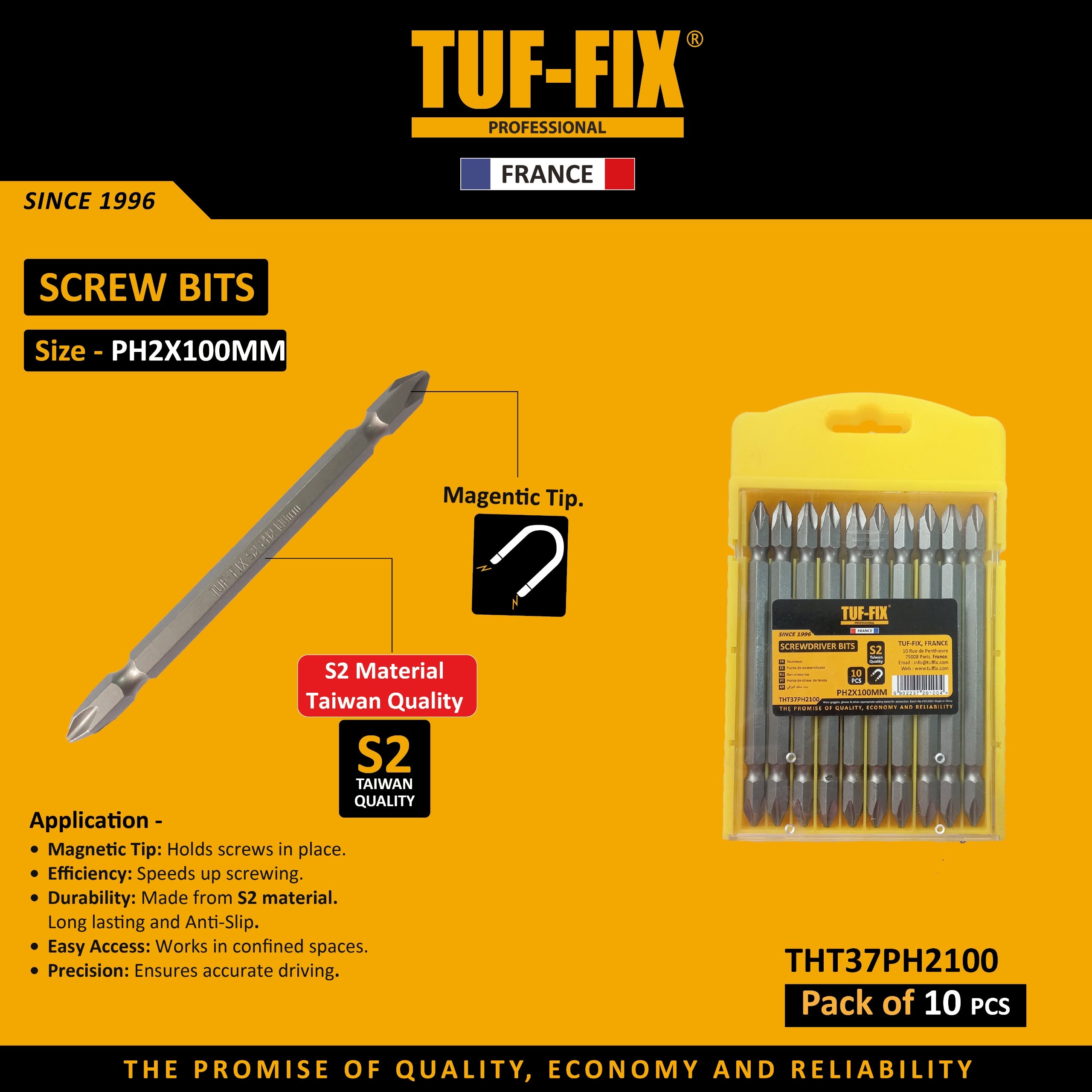 TUF-FIX screw bits packaging with a yellow background