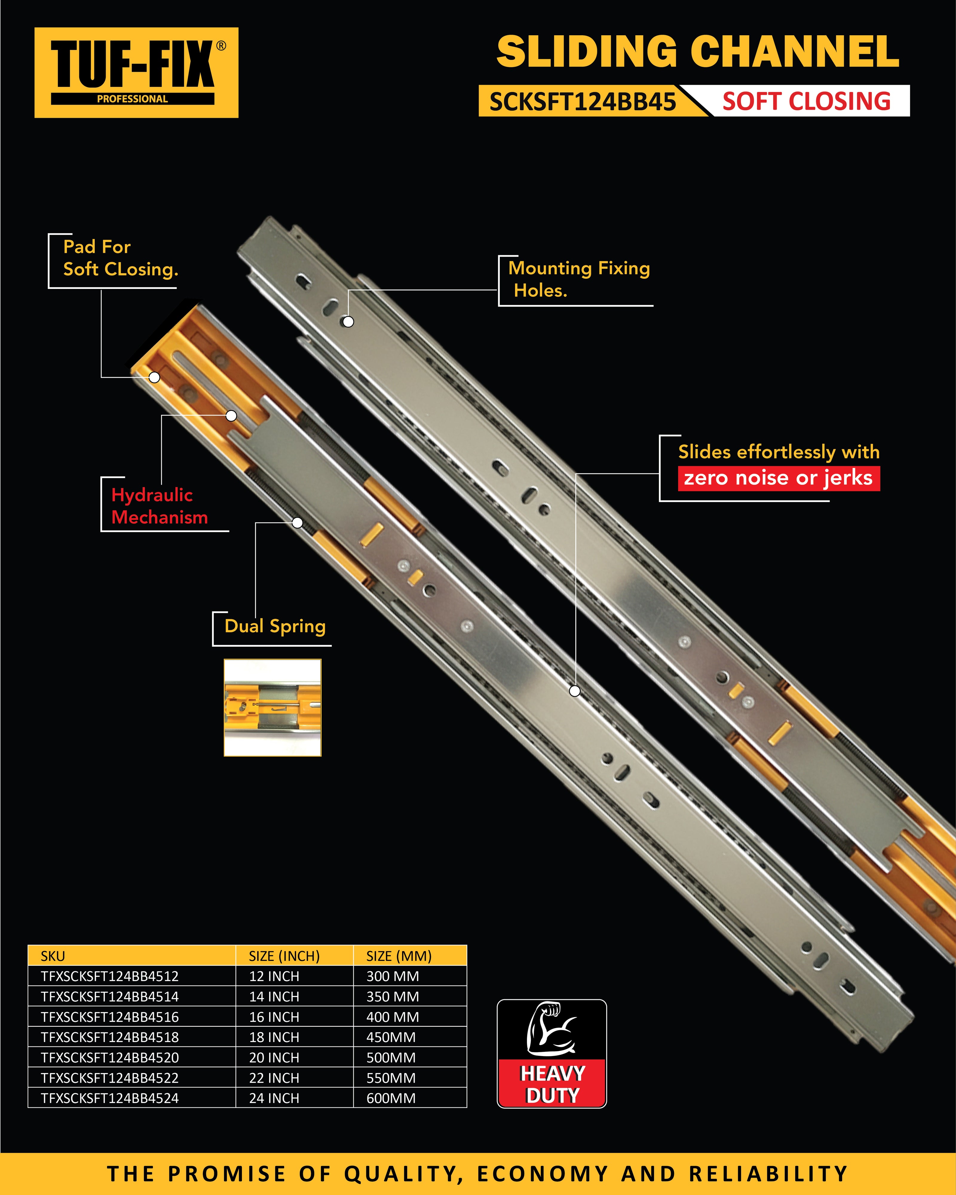 TUF-FIX sliding channel with features highlighted on a black background